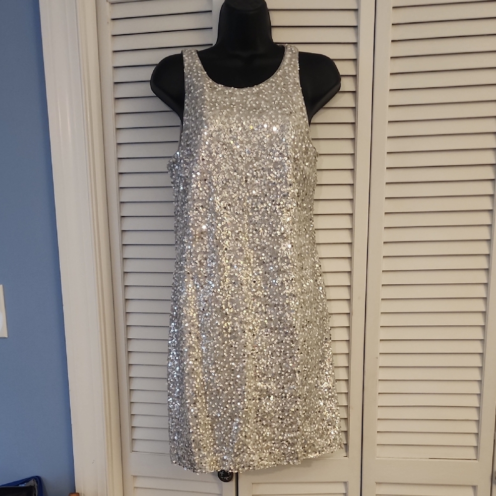 White House Black Market Silver Sequin Mini Dress
